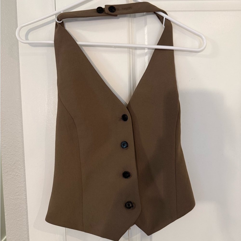 Aritzia Brown Button-Up Halter Top